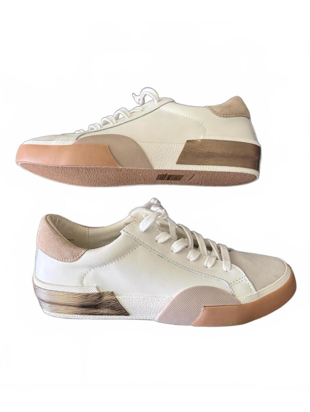 NEW Dolce Vita Women's Sneakers Size 7 White Sand Gold Lace Up Athleisure Casual - Picture 3 of 9